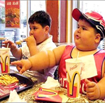 obese boys eating fastfood