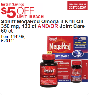 Schiff MegaRed Omega-3 Krill Oil 350 mg, 130 ct AND/OR Joint Care 60 ct | Instant Savings $5 OFF LIMIT 15 EACH